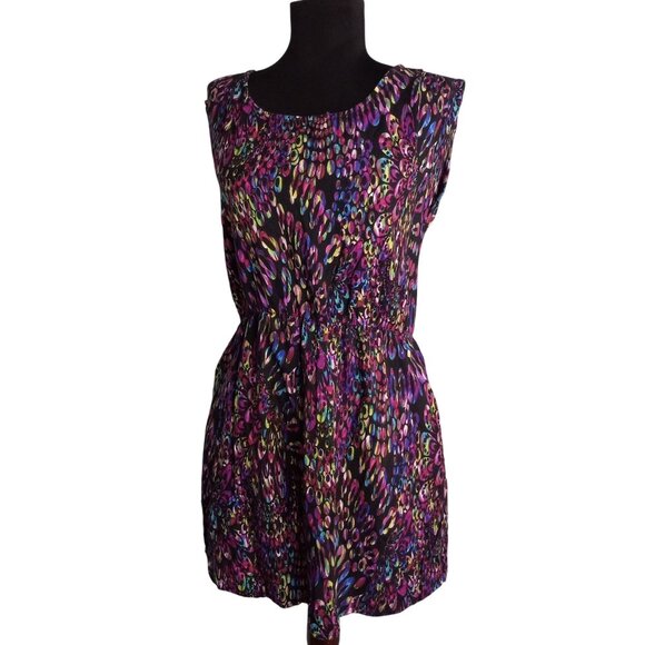 Delias Size M Dress Womens Mini Multicolor Rayon Sleeveless Tunic Pockets - Picture 1 of 9